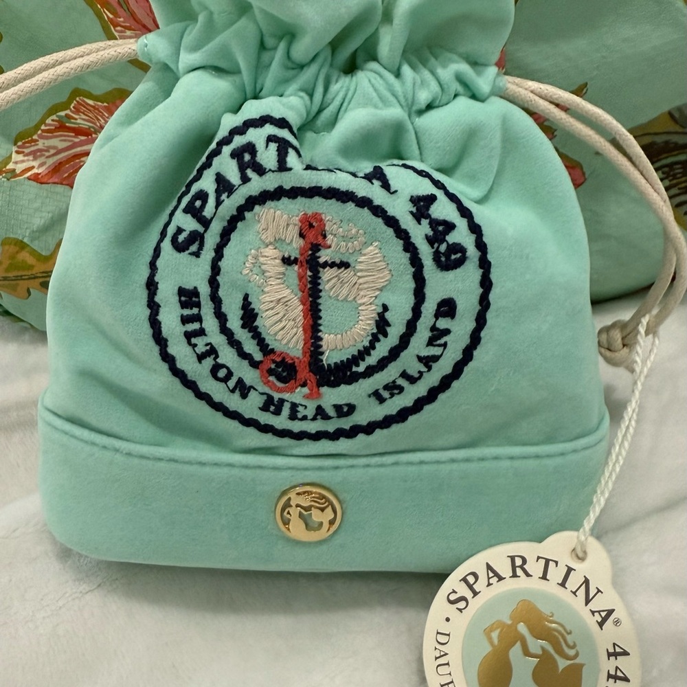 Spartina 449 Seafoam Keepsake Drawstring Pouch With Anchor Logo